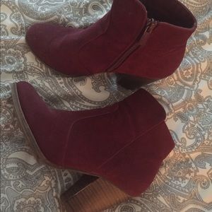 Red faux velvet boots